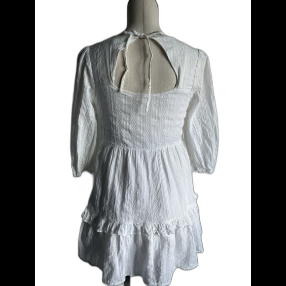 LUSH White V-Neck Ruffle Top Keyhole Tie Back Lined Cotton Small - Picture 11 of 12